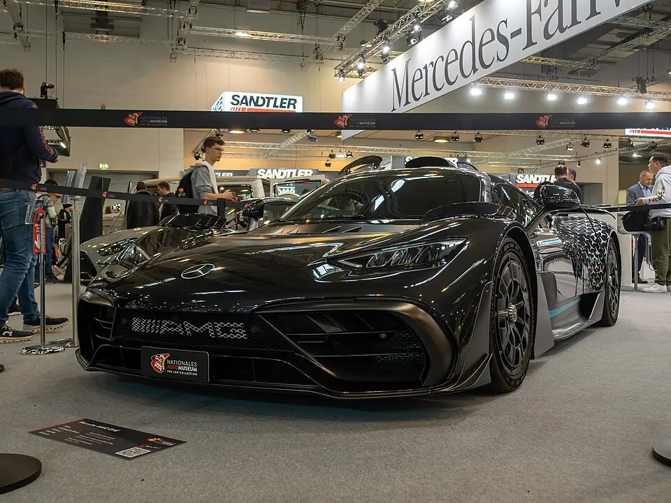 Black Mercedes-AMG One, three-quarter front view