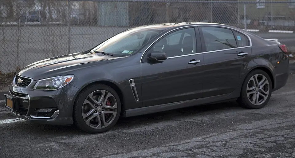 Grey Chevrolet SS, three-quarter front view