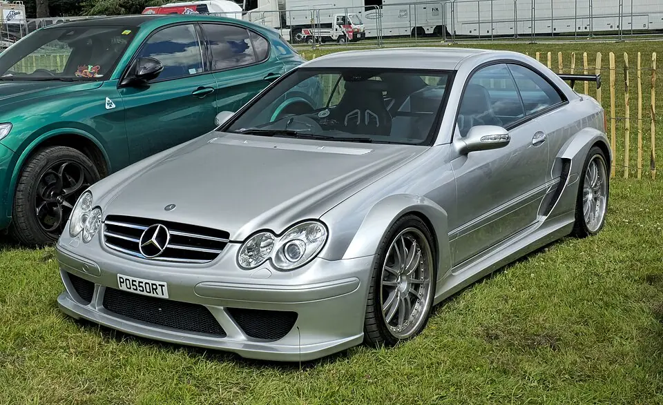 Silver Mercedes-Benz CLK DTM AMG, three-quarter front view