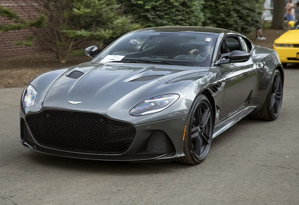 Grey Aston Martin DBS Superleggera, three-quarter front view