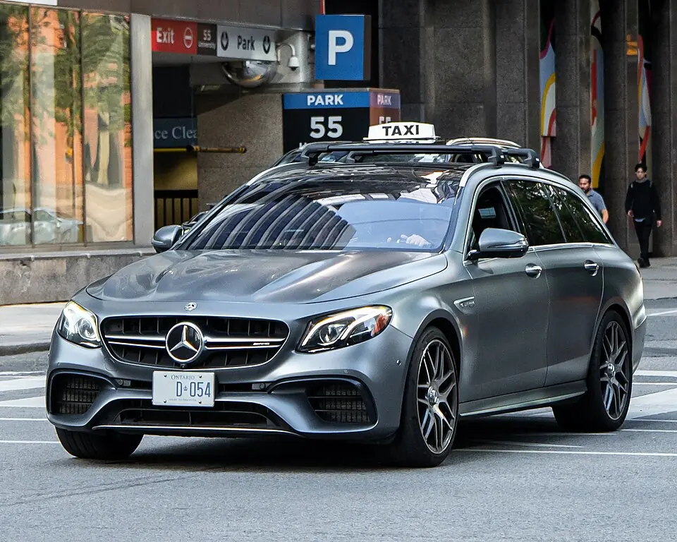 Grey Mercedes-AMG E 63 S Estate (S213), three-quarter front view