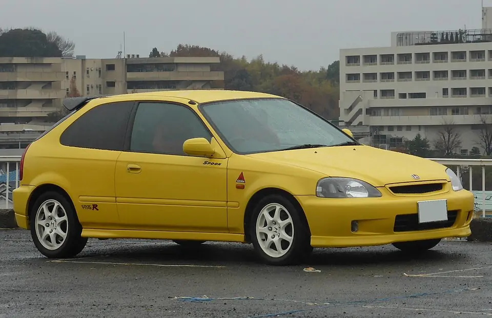 Yellow Honda Civic Type R EK9, side view