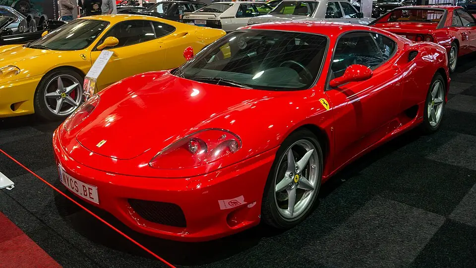 Red Ferrari 360 Modena, three-quarter front view