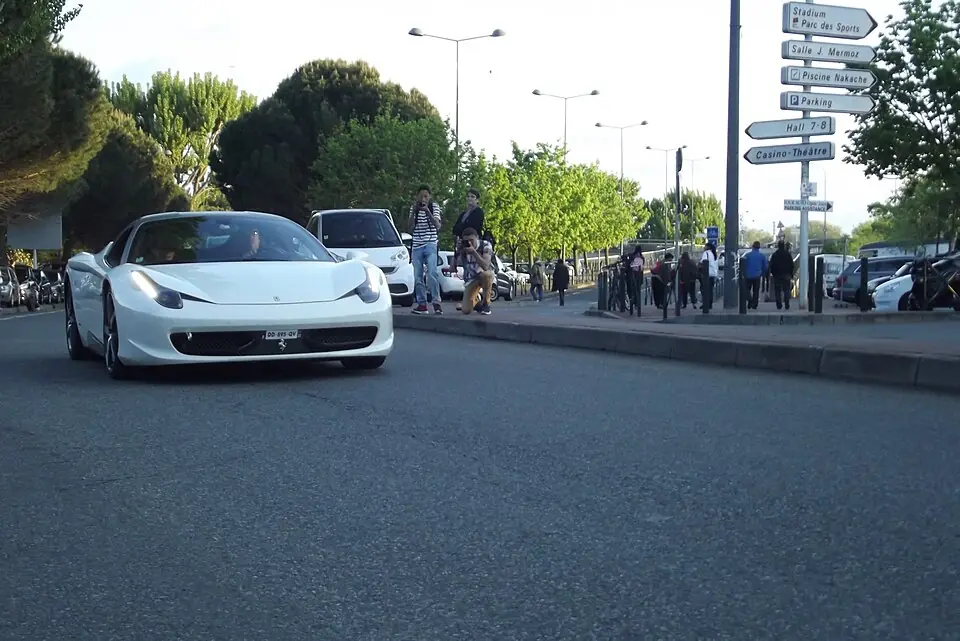 Red Ferrari 458 Italia, three-quarter front view