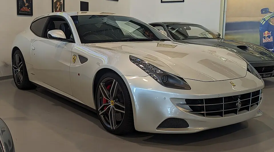 Silver Ferrari FF, three-quarter front view