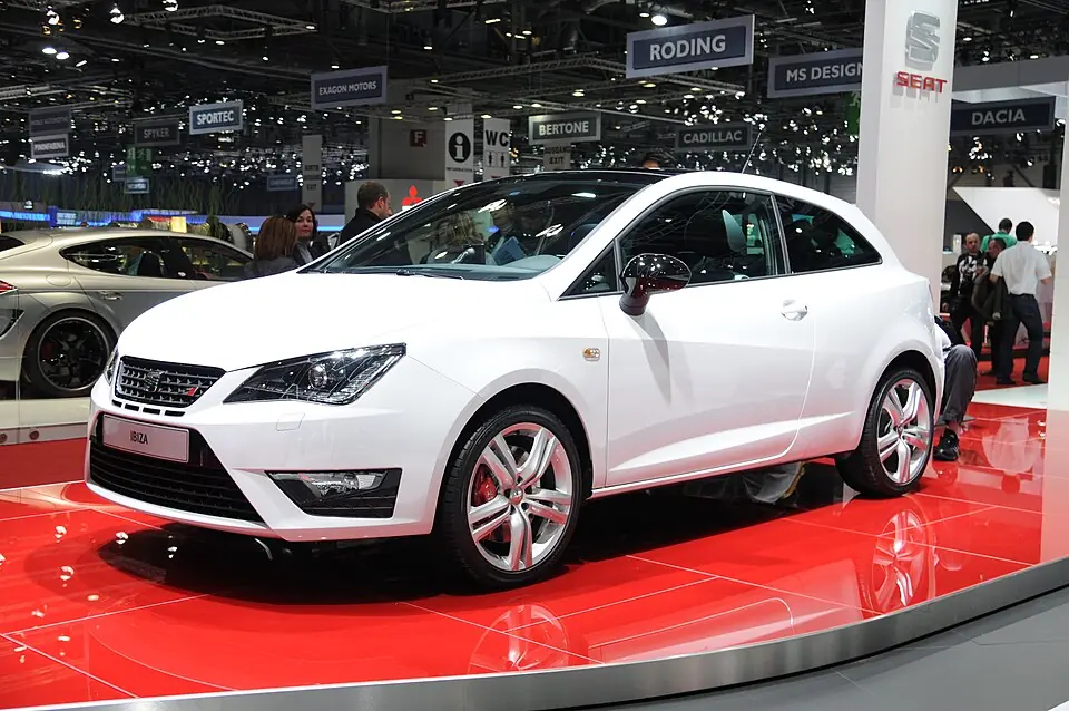 White SEAT Ibiza Cupra, front three-quarter view