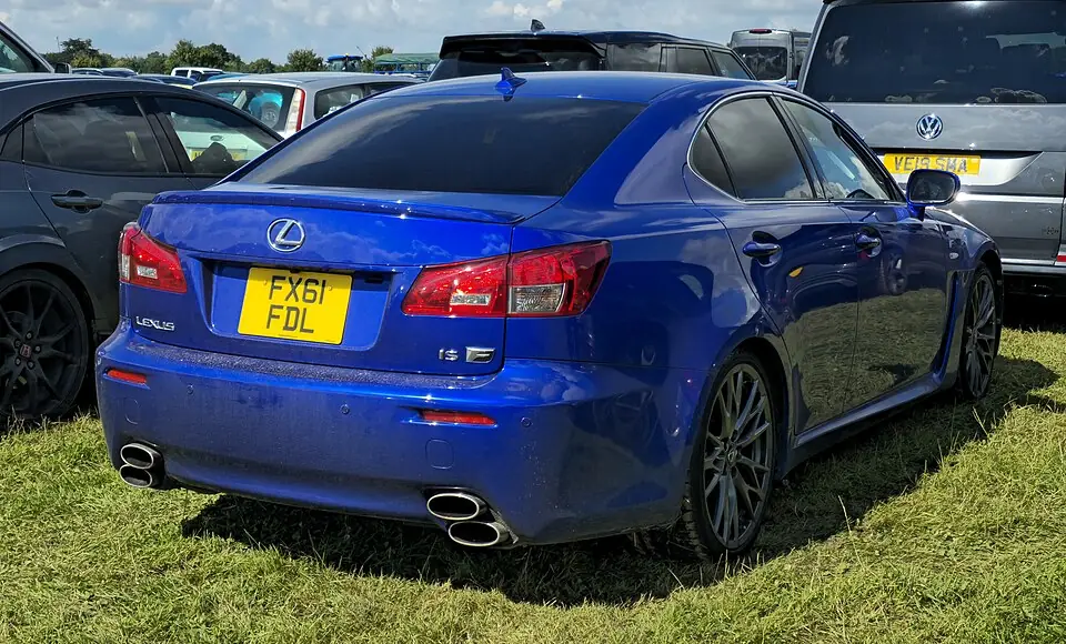 White Lexus IS F, three-quarter front view