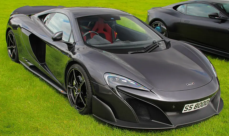 Grey McLaren 675LT, three-quarter front view