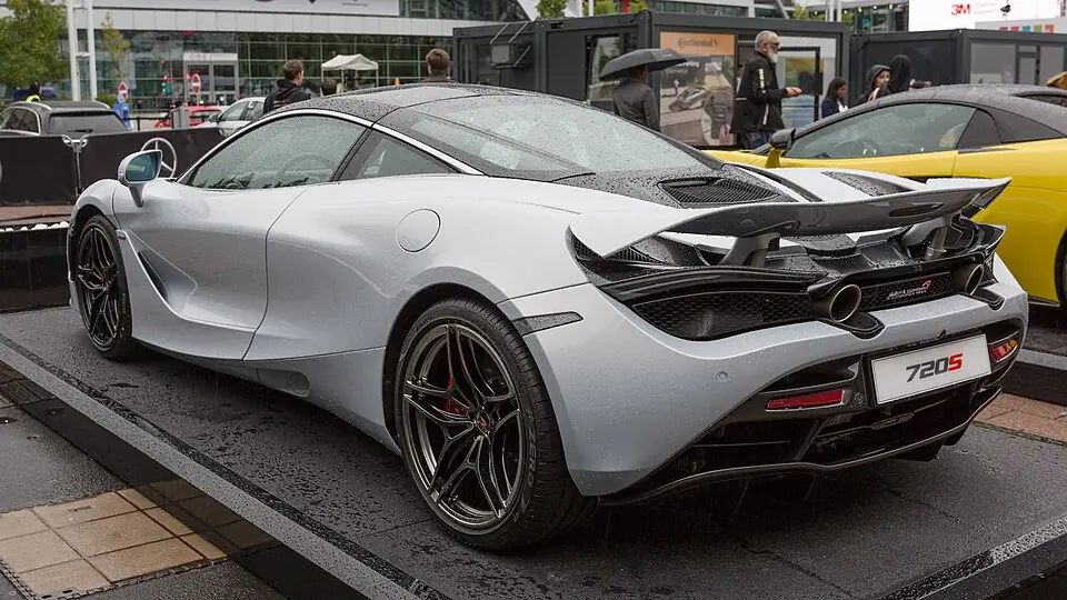 Orange McLaren 720S, three-quarter front view