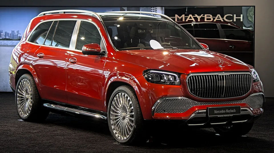Red Mercedes-Maybach GLS 600 (X167), three-quarter front view
