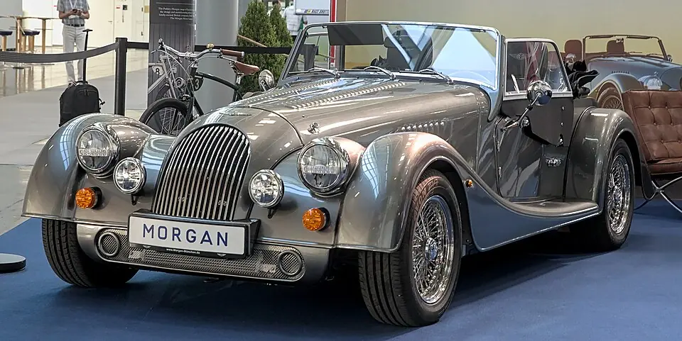 Green Morgan Plus Four, three-quarter front view
