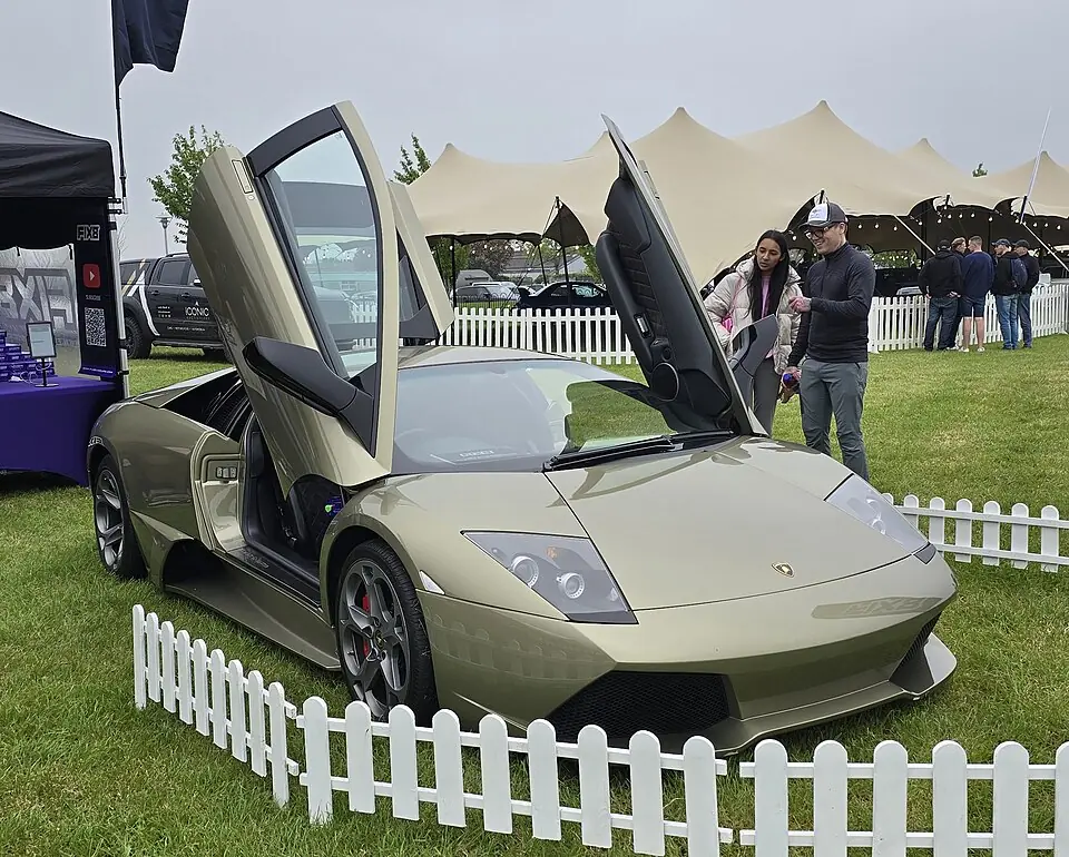 Orange Lamborghini Murciélago, three-quarter front view